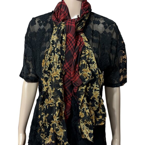 Unbranded Red Plaid Black Gold Elegant Scarf - Picture 1 of 3
